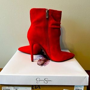 Jessica Simpson red suede booties